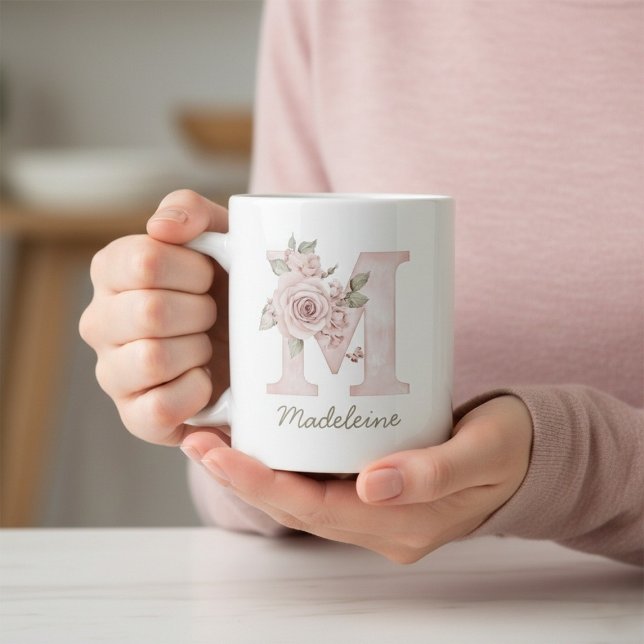 Blush Floral Monogram Feminine Mug - Letter M (Blush Floral Monogram Feminine Mug - Letter M)