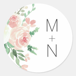 Blush Floral monogram wedding envelope seal 4196
