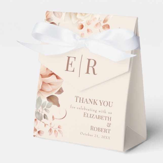 Blush Floral Monogram Wedding Favour Box (Front Side)