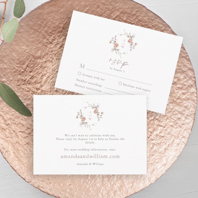 Blush Floral Monogram Wedding RSVP & Info Card (Creator Uploaded)