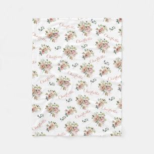 Blush Floral Monogrammed  Fleece Blanket