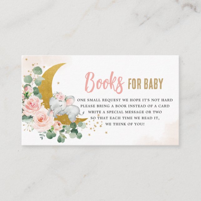 Blush Floral Moon Cute Elephant Books for Baby  Enclosure Card (Front)