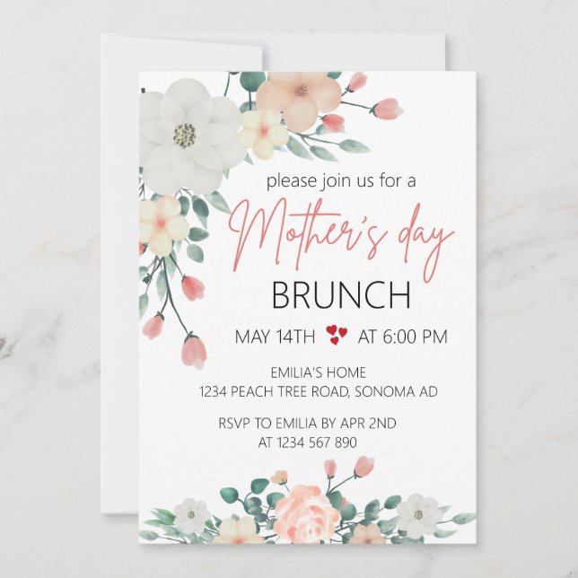 Blush Floral mother's Day Brunch party Invitation (Front)