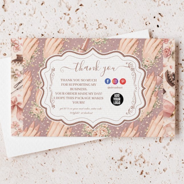 Blush Floral Nail Technician Business Thank You Card (Creator Uploaded)