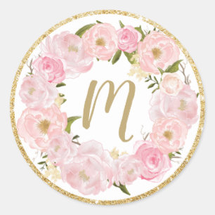Blush Floral Name Initial Favour Sticker Labels