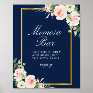 blush floral navy blue mimosa bar sign