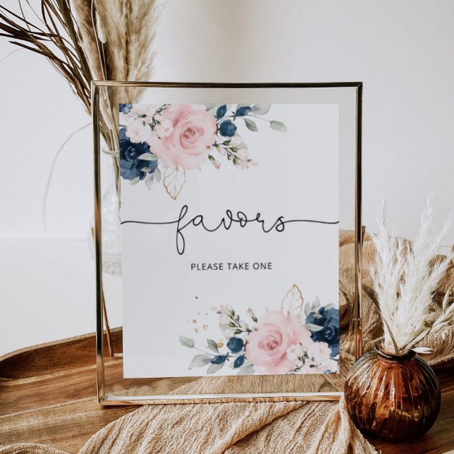 Blush floral navy Favors please take one Poster (Creator Uploaded)