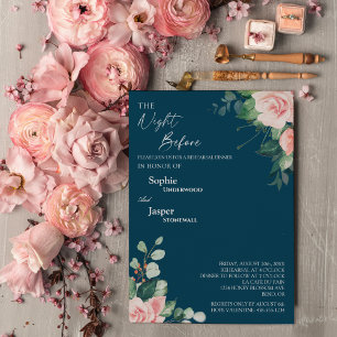 Blush Floral Navy Night Before Rehearsal Dinner Invitation