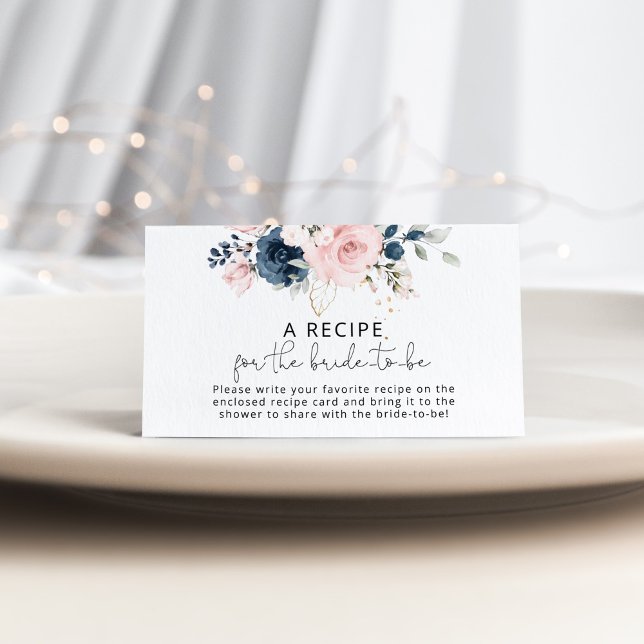 Blush floral navy Recipe for the bride to be Enclosure Card (Creator Uploaded)