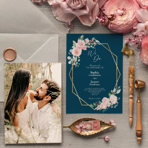 Blush Floral Navy Simple We Do Photo Wedding Invitation