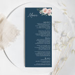 Blush Floral Navy Wedding Flat Menu<br><div class="desc">This blush floral navy wedding flat menu design features beautiful chic classic backgrounds of pastel pink and navy blue with simple modern typography and elegant calligraphy to set a sophisticated tone for any style of event. Each product is embellished with gorgeous blush pink roses and peach and ivory hydrangeas arranged...</div>