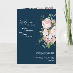 Blush Floral Navy Wedding Folded Program Programme