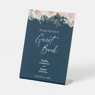 Blush Floral Navy Wedding Guest Book Sign
