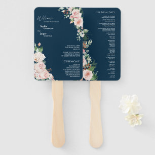 Blush Floral Navy Wedding Program Fan