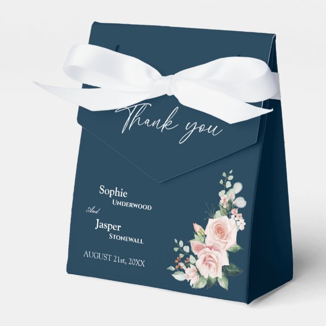 Blush Floral Navy Wedding Thank You Favour Box (Front Side)