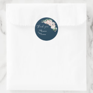 Blush Floral Navy Wedding Thank You Sticker