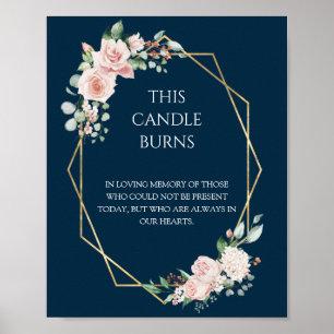 Blush Floral Navy Wedding This Candle Burns Poster