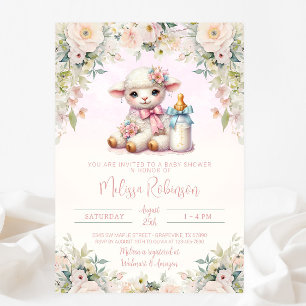 Blush Floral Newborn Lamb Baby Shower Invitation