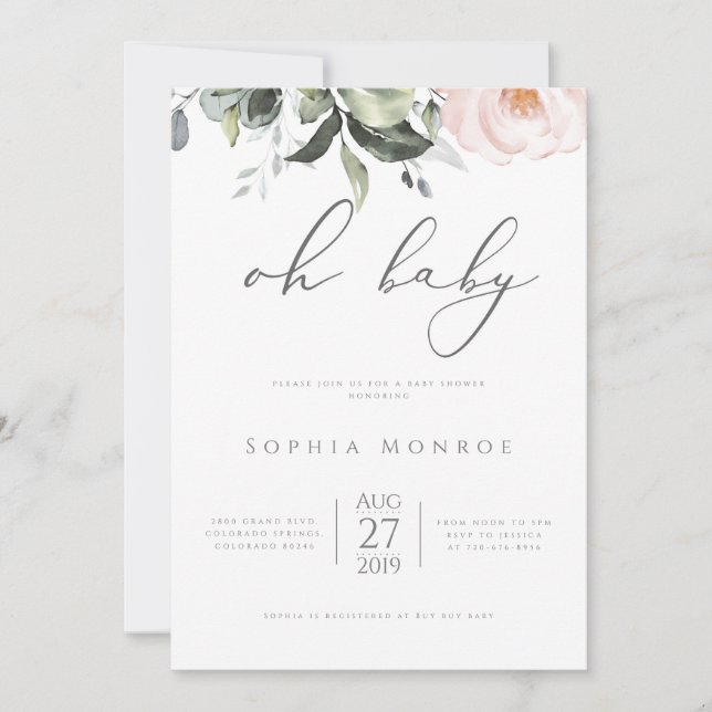 Blush Floral Oh Baby Shower Invitation (Front)