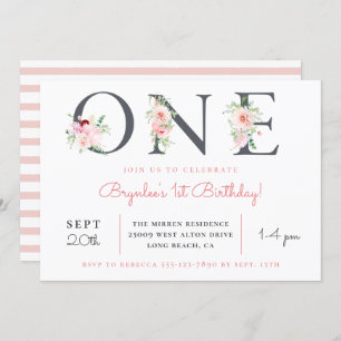 Blush Floral ONE   1st Birthday Invitation