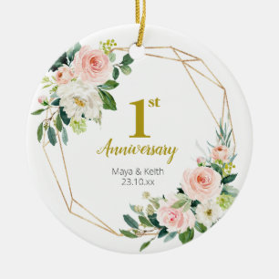 Blush Floral Our First Anniversary Ceramic Tree Decoration