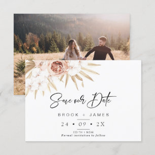 Blush Floral Palm Boho Wedding Save The Date Card
