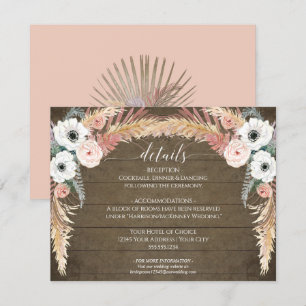 Blush Floral Pampas Grass Rustic Wedding Details Invitation