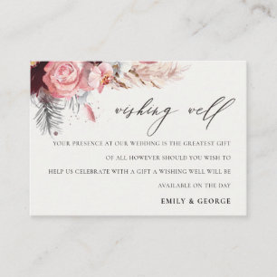 Blush Floral Pampas Grass Wedding Wishing Well  Enclosure Card