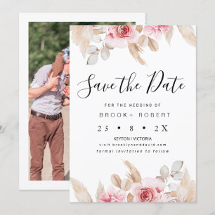 Blush Floral Pampas Wedding Save The Date Card