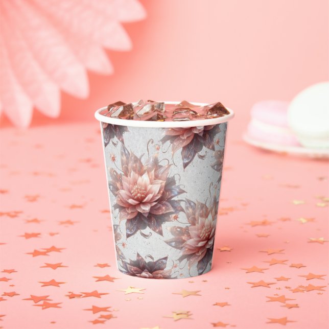 Blush Floral Paper Cups – Elegant Pastel Flower  (Insitu)