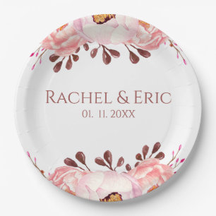 Blush Floral Paper Plate with Custom Names