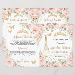 Blush Floral Paris Eiffel Quinceañera XV Program