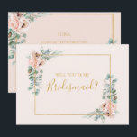 Blush Floral | Pastel Bridesmaid Proposal Card<br><div class="desc">This blush floral | pastel bridesmaid proposal card is perfect for your boho, pink spring botanical wedding. Design features a gold foil frame accompanied by a simple watercolor peach champagne rose, minimalist sage green eucalyptus greenery, and a modern unique neutral, coral poppy wildflower. The design is one of luxury, ideal...</div>