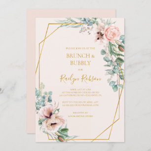 Blush Floral   Pastel Brunch and Bubbly Shower Invitation