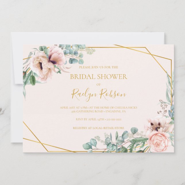 Blush Floral | Pastel Horizontal Bridal Shower Invitation (Front)