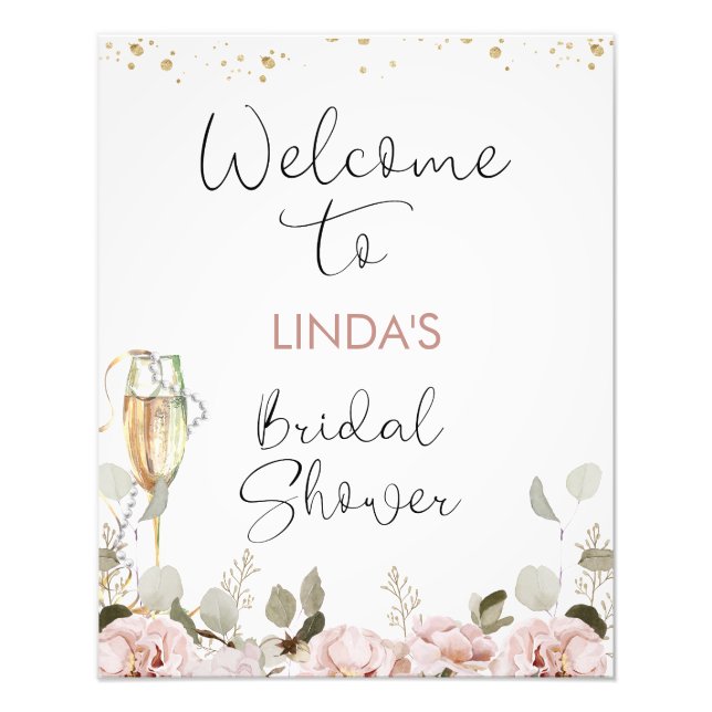 Blush Floral Pearls Bridal Shower Welcome Sign (Front)