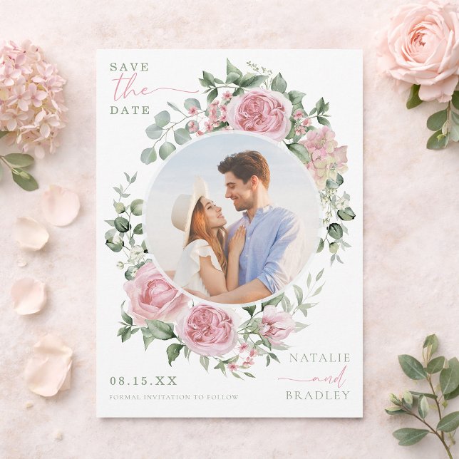 Blush Floral Peonies and Roses Photo Save The Date Invitation (Blush Floral Peonies and Roses Photo Save The Date Invitation)