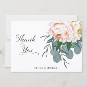 Blush Floral Peony Eucalyptus Greenery Thank You Card