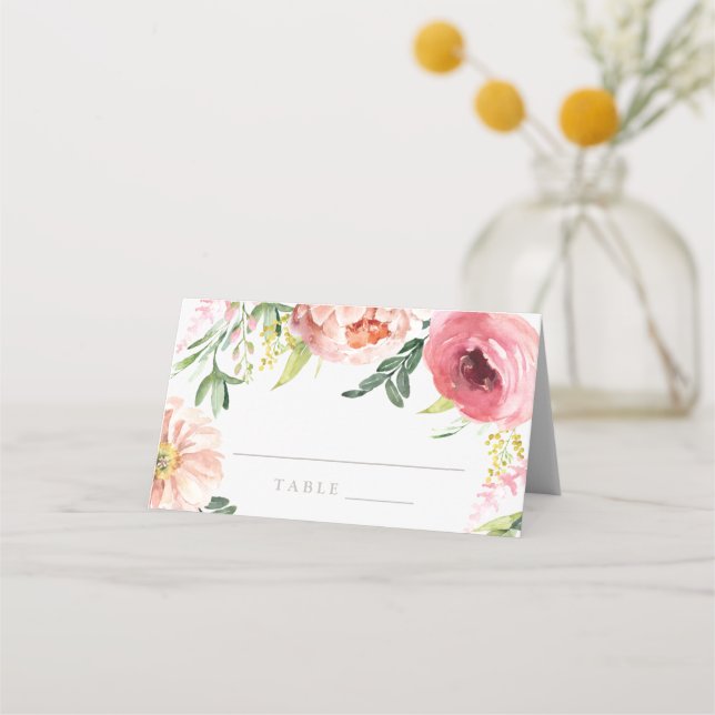 Blush Floral Peony Wedding Invitation Escort Card (Front)