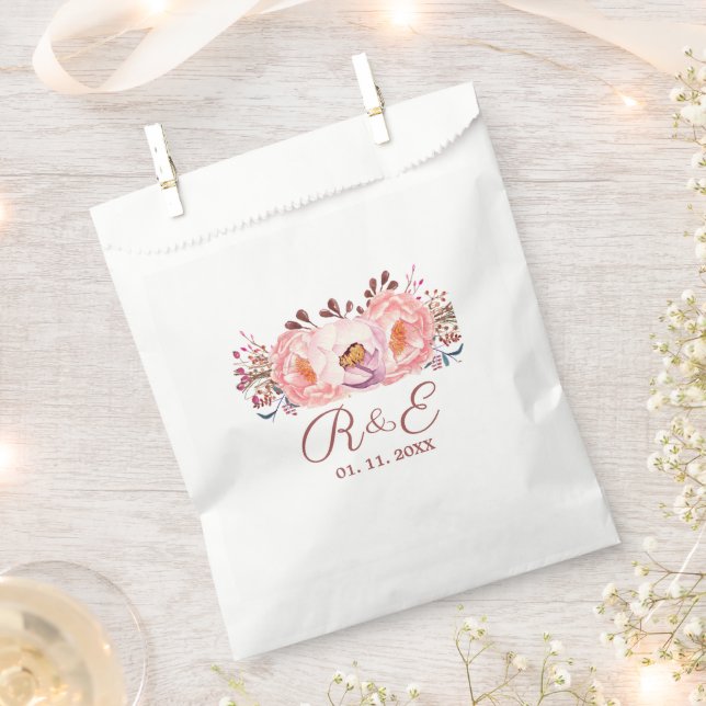 Blush Floral Personalised Wedding Favour Bags (Clipped)