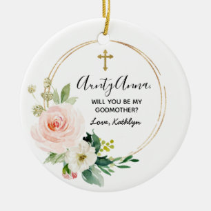 Blush floral Personalised Will you be my Godmother Ceramic Tree Decoration