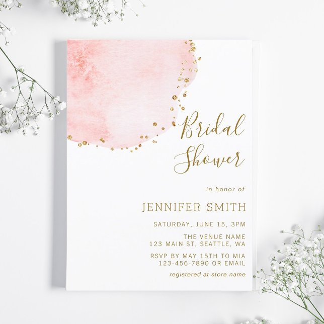 Blush Floral Petal Gold Glitter Dots Bridal Shower Invitation (Creator Uploaded)