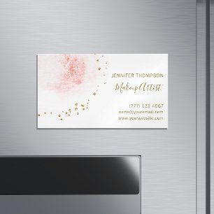 Blush Floral Petal Gold Glitter Dots Magnetic Business Card