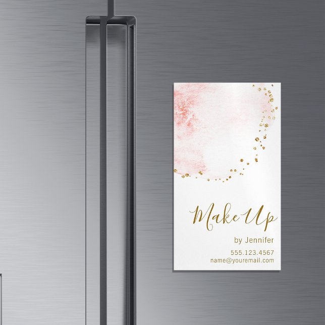 Blush Floral Petal Gold Glitter Dots Magnetic Business Card (Creator Uploaded)