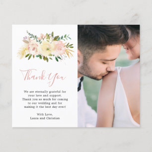 Blush Floral Photo Budget Wedding Thank You Card