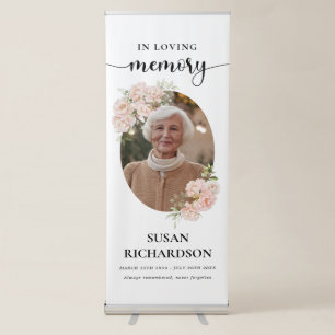 Blush Floral Photo Funeral Memorial Retractable Banner