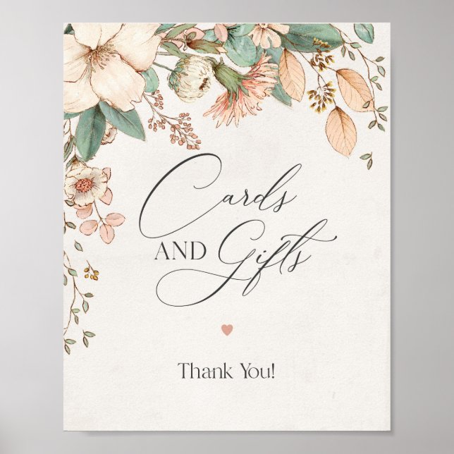 blush floral pink baby shower cards and gifts sign (Front)