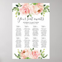 Blush Floral  Pink Flowers Wedding Seating Chart