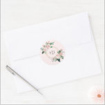 Blush Floral Pink Monogram Wedding Sticker<br><div class="desc">This blush floral pink monogram wedding sticker design features beautiful chic classic backgrounds of pastel pink and navy blue with simple modern typography and elegant calligraphy to set a sophisticated tone for any style of event. Each product is embellished with gorgeous blush pink roses and peach and ivory hydrangeas arranged...</div>