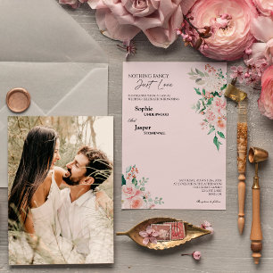 Blush Floral Pink Nothing Fancy Photo Wedding Invitation